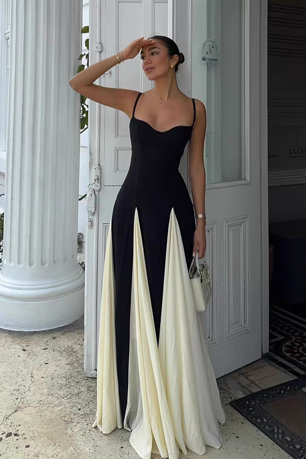 Black And White Charming A-line Spaghetti Strap Dresses, CP1061