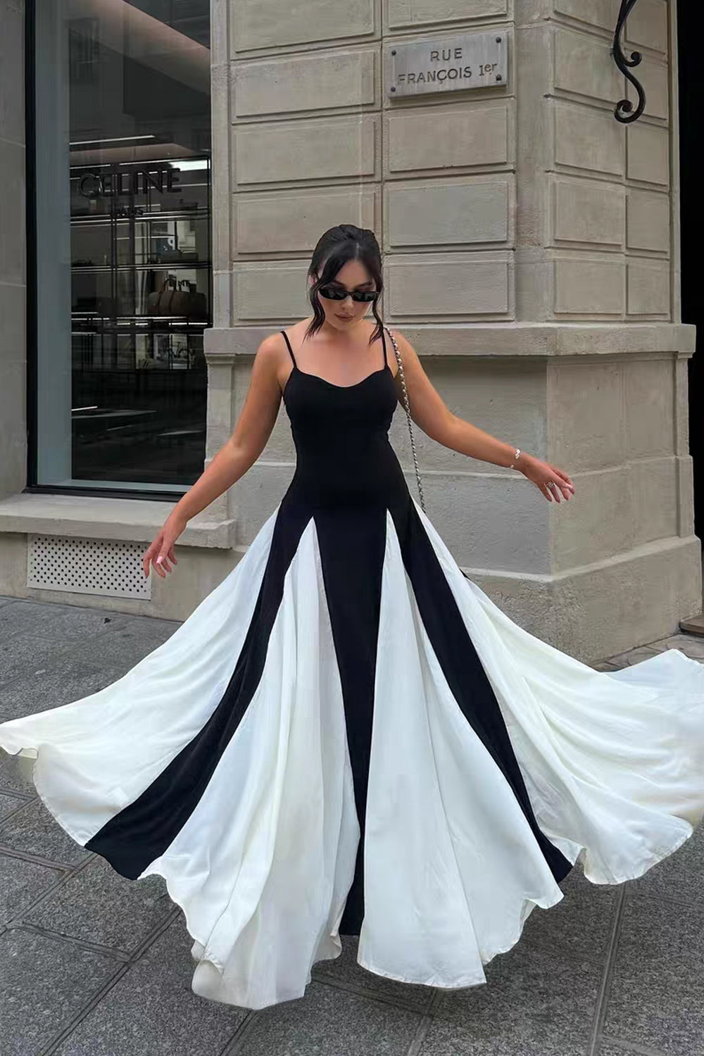 Black And White Charming A-line Spaghetti Strap Dresses, CP1061