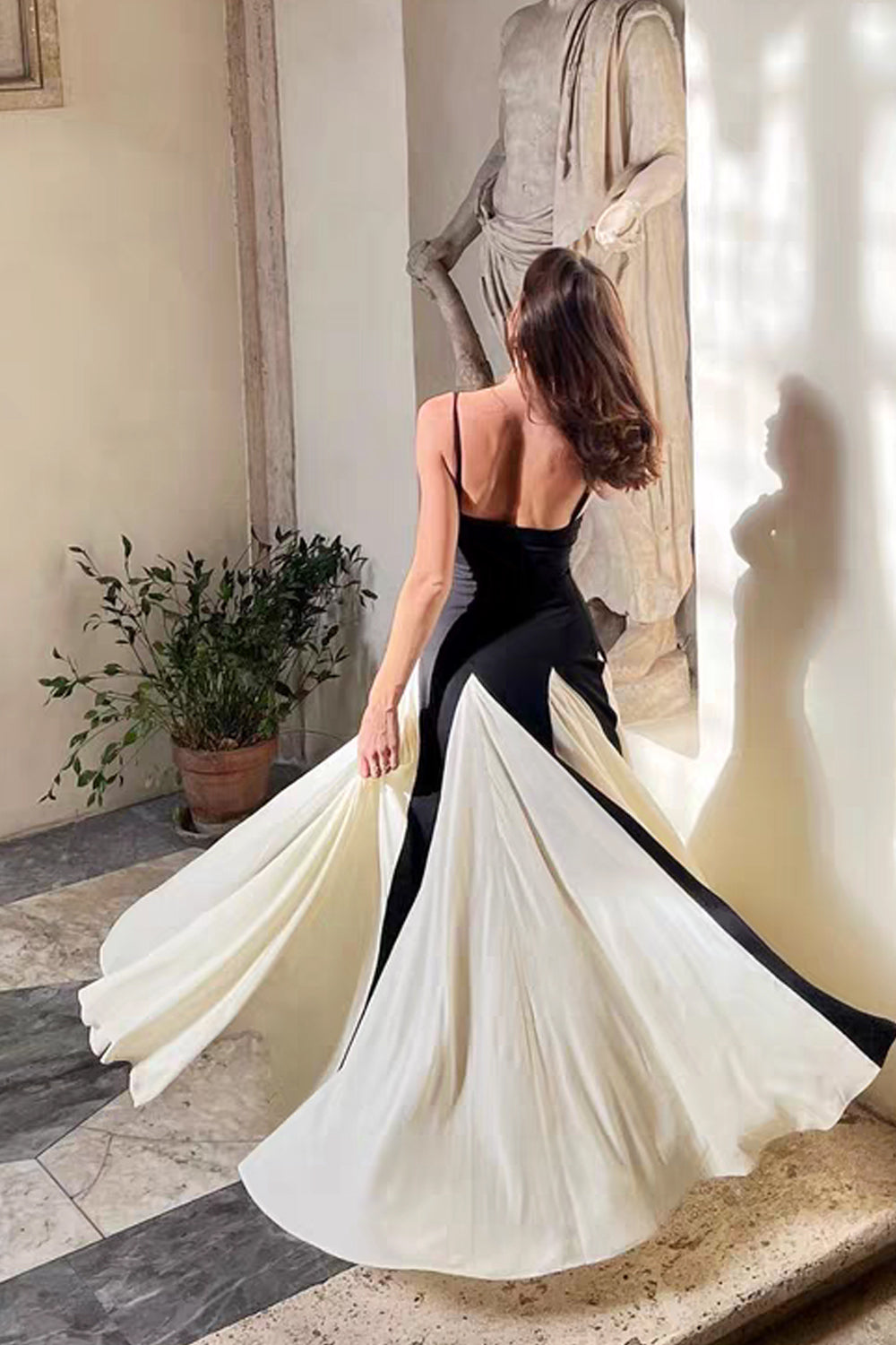 Black And White Charming A-line Spaghetti Strap Dresses, CP1061