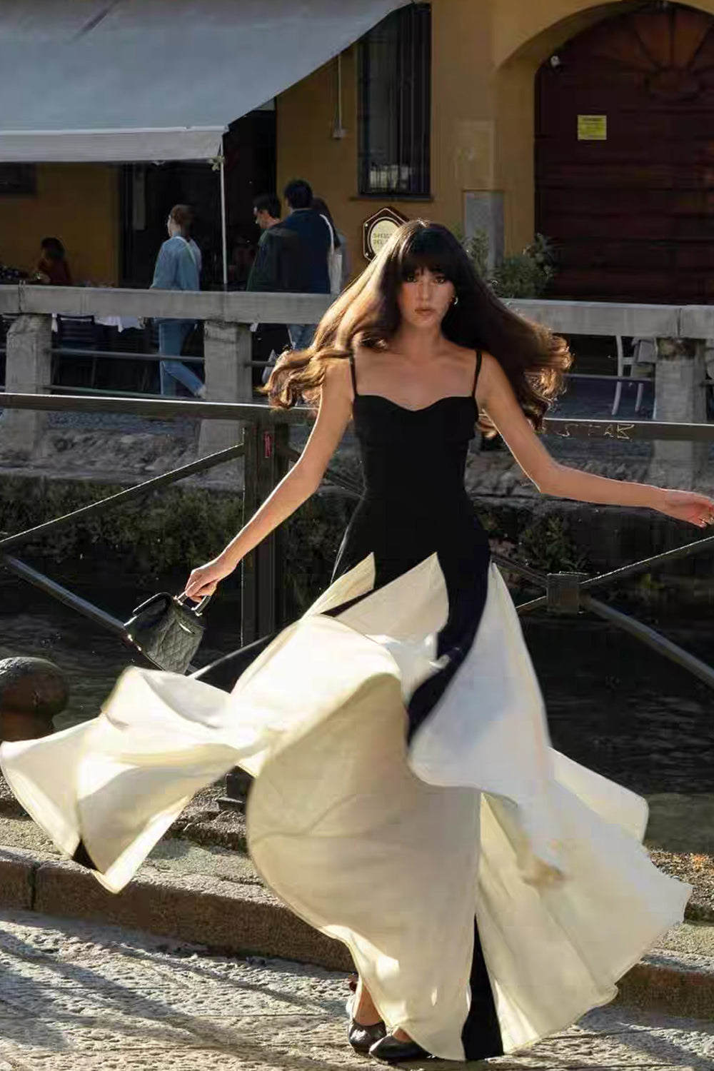 Black And White Charming A-line Spaghetti Strap Dresses, CP1061