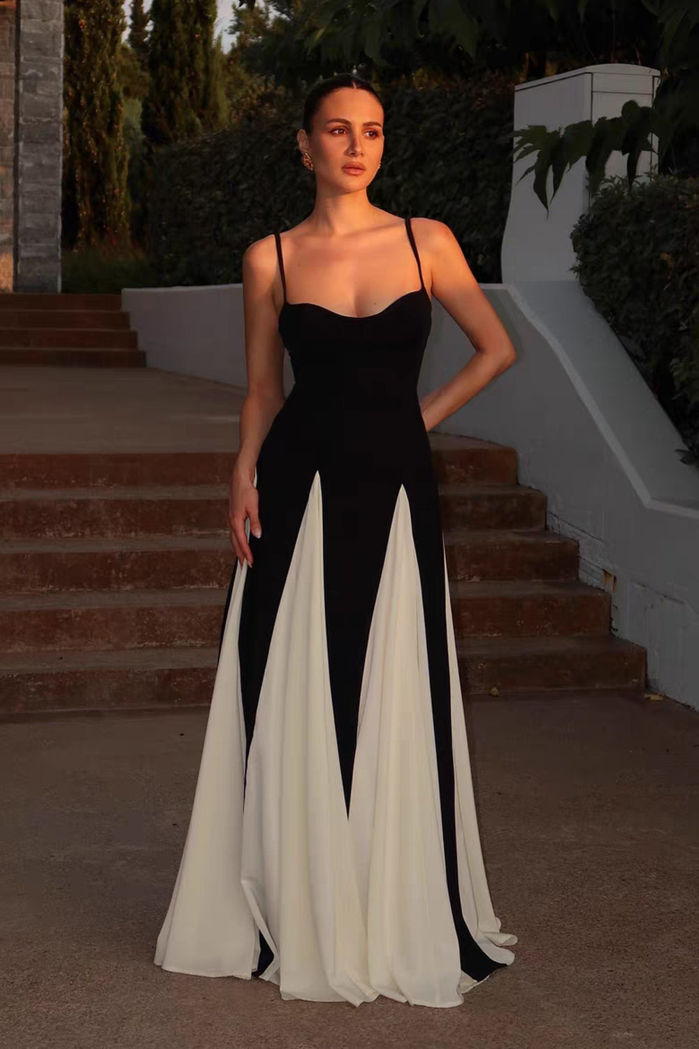 Black And White Charming A-line Spaghetti Strap Dresses, CP1061