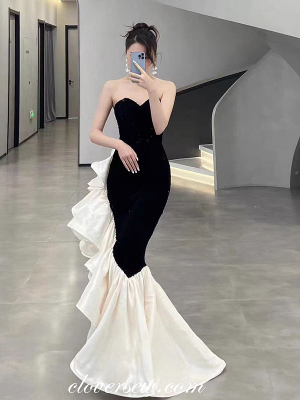 black and white mermaid dress Black Sparkly Wedding Dress Ball Gown With Cape Veil main image 1