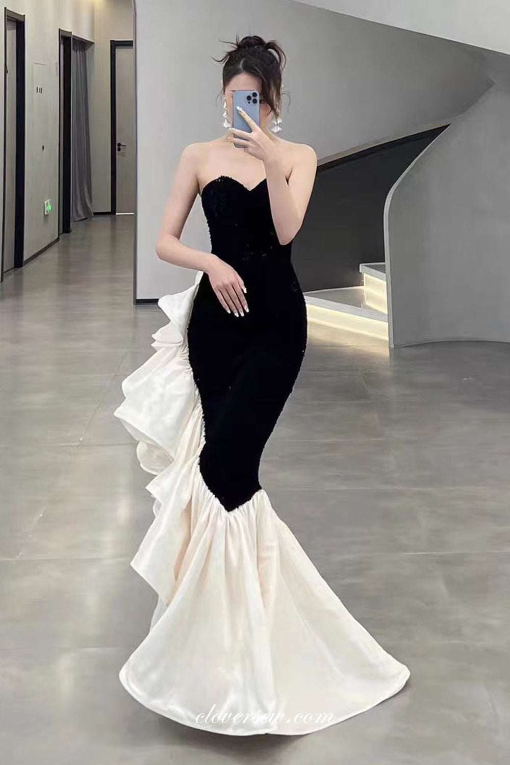 Black and Wihte Mermaid Sweetheart Strapless Elegant Formal Dresses, CP1070 US2 / Custom Color(Leaving A note) Black and Wihte Mermaid Sweetheart Strapless Elegant Formal Dresses, CP1070 US2 / Custom Color(Leaving A note)