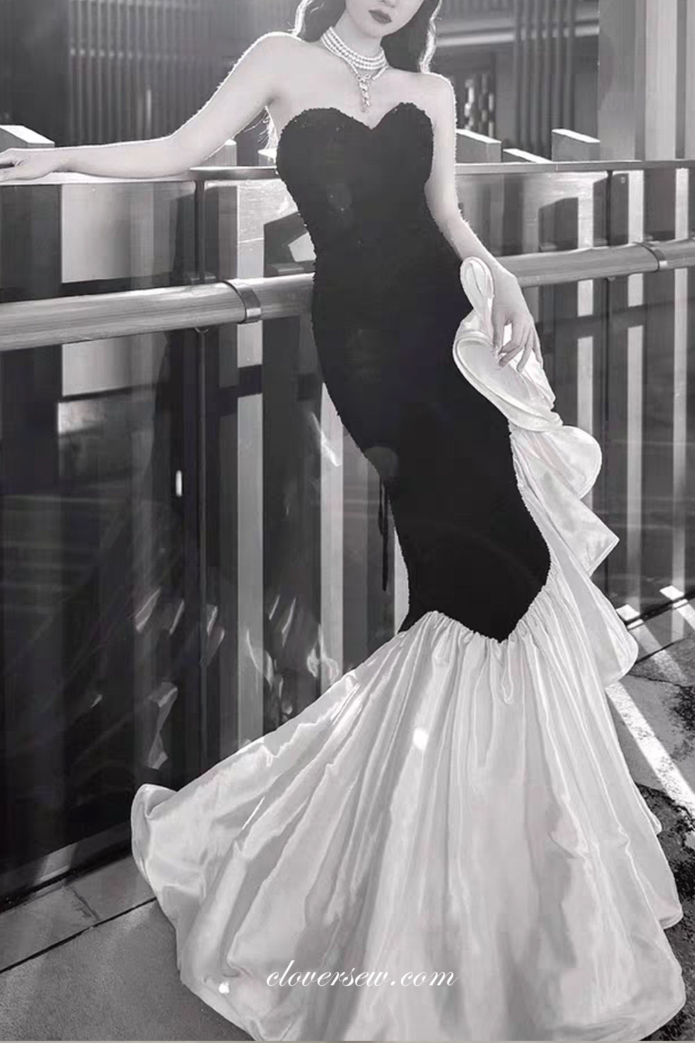 Black And Wihte Mermaid Sweetheart Strapless Elegant Formal Dresses, C clover sew Black And Wihte Mermaid Sweetheart Strapless Elegant Formal Dresses, C clover sew