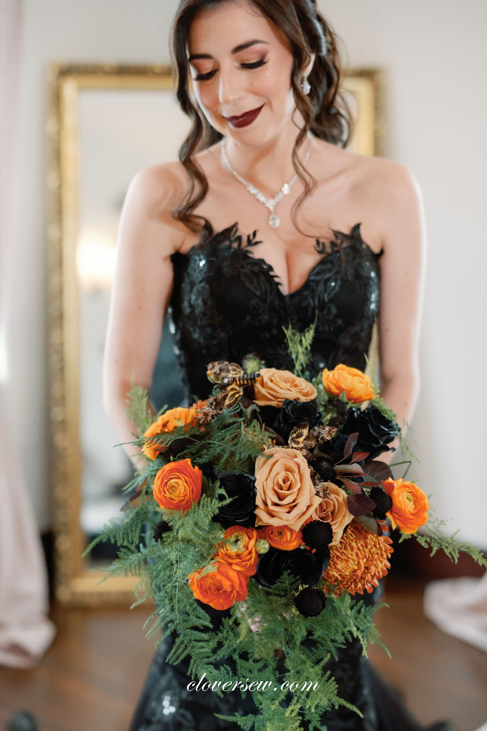 Black Lace Applique Strapless Mermaid Charming Halloween Wedding Dresses, CW0371 Black Lace Applique Strapless Mermaid Charming Halloween Wedding Dresses, CW0371