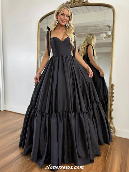 Black Satin Sweetheart A-line Simple Elegant Prom Dresses, CP1151