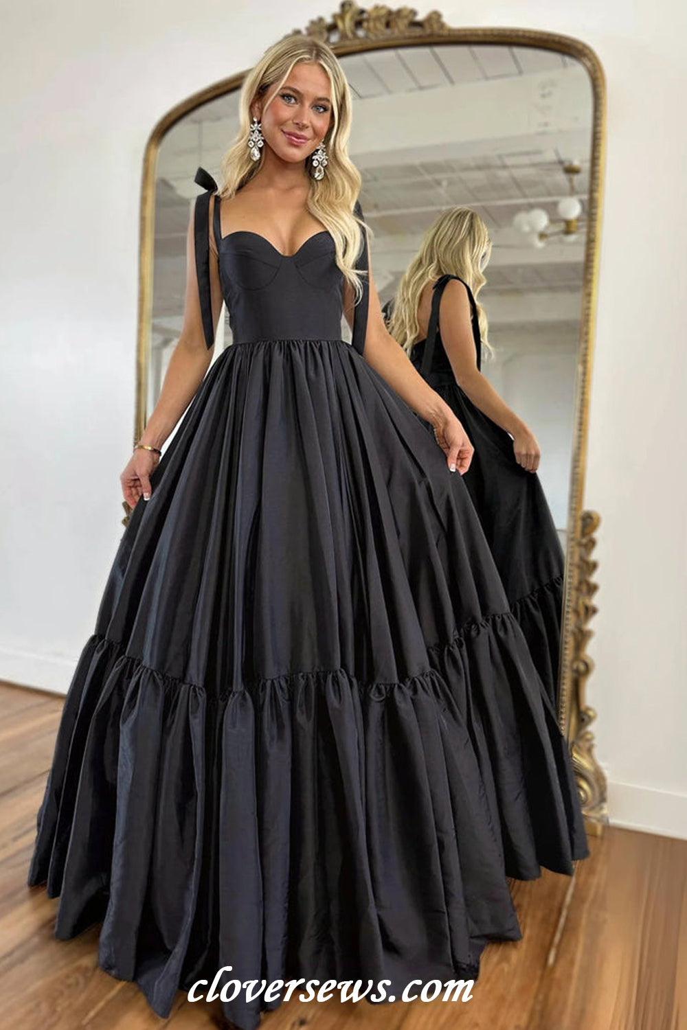 Black Satin Sweetheart A-line Simple Elegant Prom Dresses, CP1151