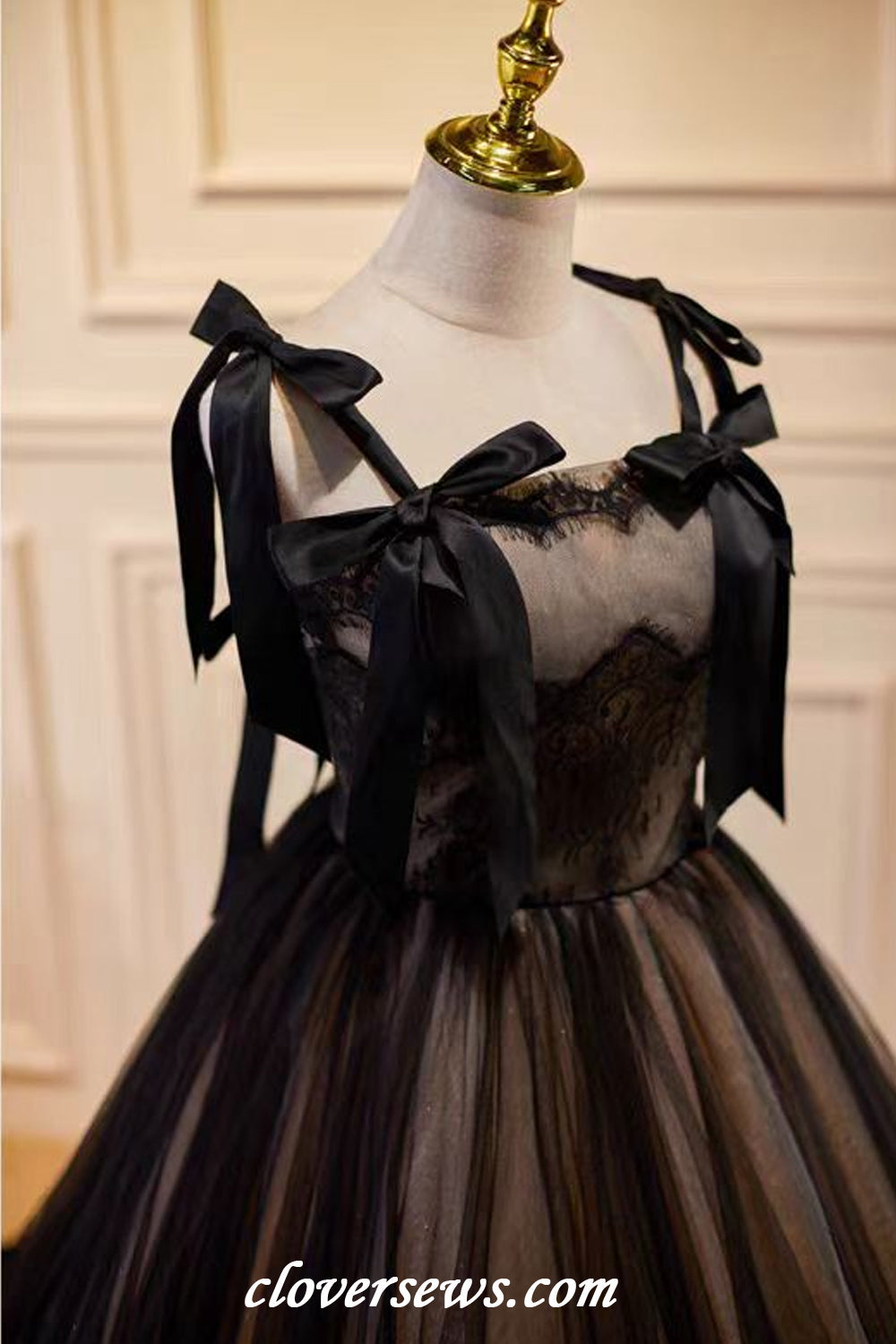 Black Tulle Lace Long Prom Dress, Black Evening Party Dress US 12 / Custom Color Black Tulle Lace Long Prom Dress, Black Evening Party Dress US 12 / Custom Color