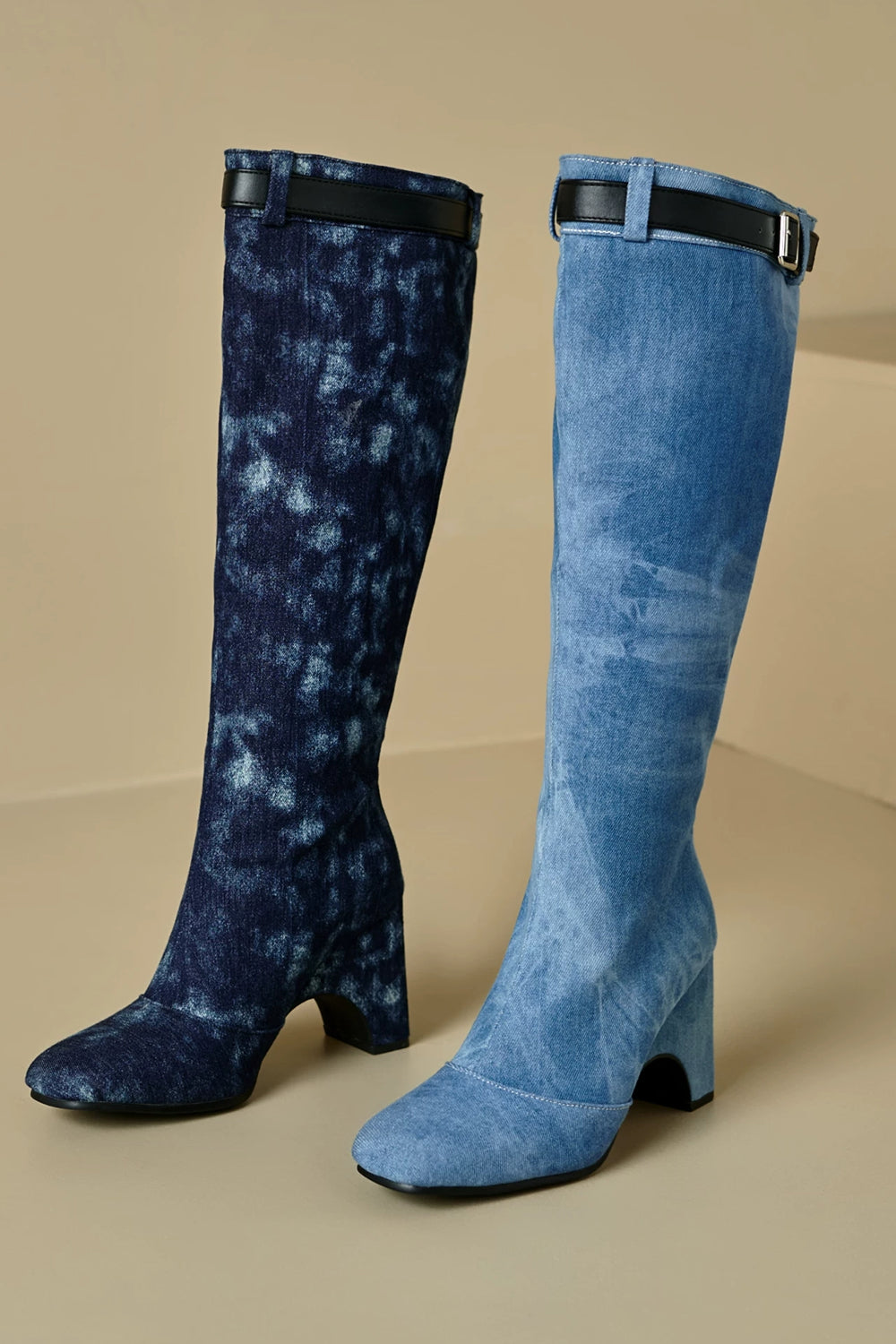 Bold Square Toe Western-Inspired Chunky Heel Buckle Boots