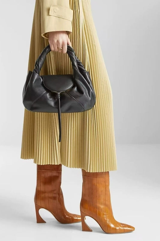 Brown Knee-High Fashion Boots with Square Toe Unique Heels