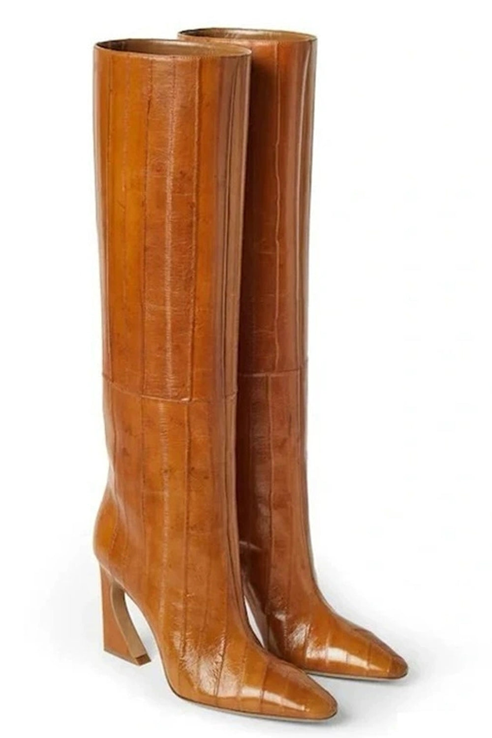 Brown Knee-High Fashion Boots with Square Toe Unique Heels