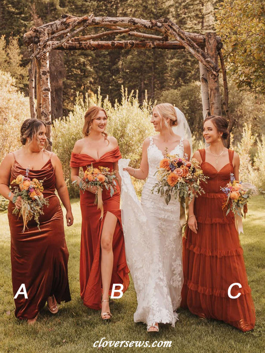 Burnt Orange Mismatched Charming Autumn Wedding Party Bridesmaid Dresses, CB0321