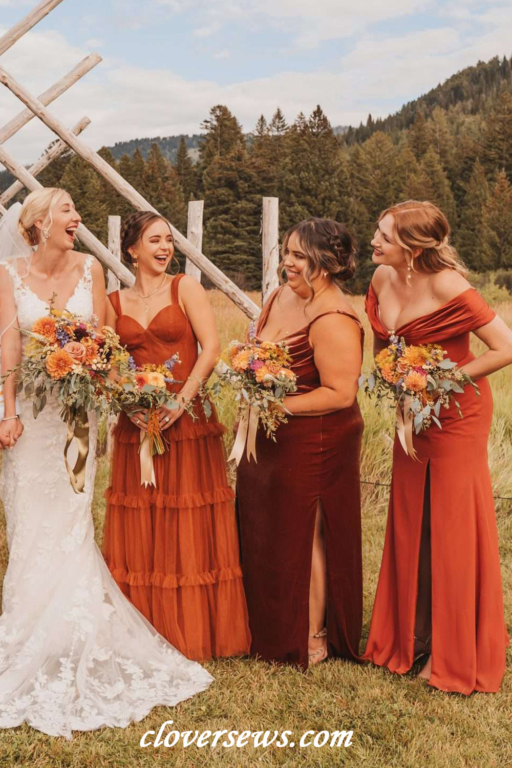 Burnt Orange Mismatched Charming Autumn Wedding Party Bridesmaid Dresses, CB0321 Burnt Orange Mismatched Charming Autumn Wedding Party Bridesmaid Dresses, CB0321