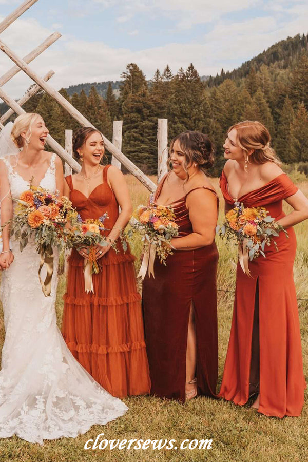 Burnt Orange Mismatched Charming Autumn Wedding Party Bridesmaid Dress