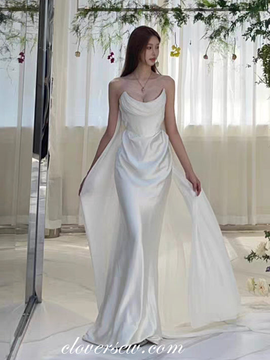 Chiffon And Silk Satin Strapless With Detachable Train Mermaid Beach Wedding Dresses, CW0383