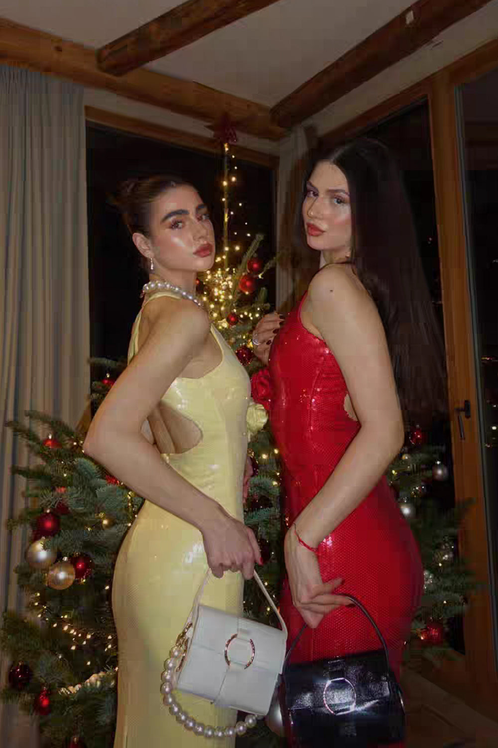 Christmas Red Sequin Criss-cross Open Back Mermaid Shiny Prom Dresses, CP1060