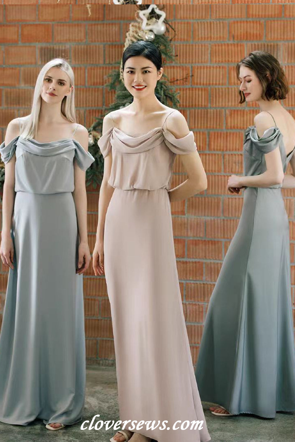 Elegant Chiffon Satin Mismatched Column Simple Long Bridesmaid Dresses, CB0311