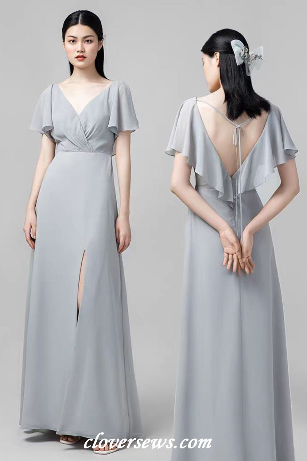 Elegant Chiffon Satin Mismatched Column Simple Long Bridesmaid Dresses, CB0311