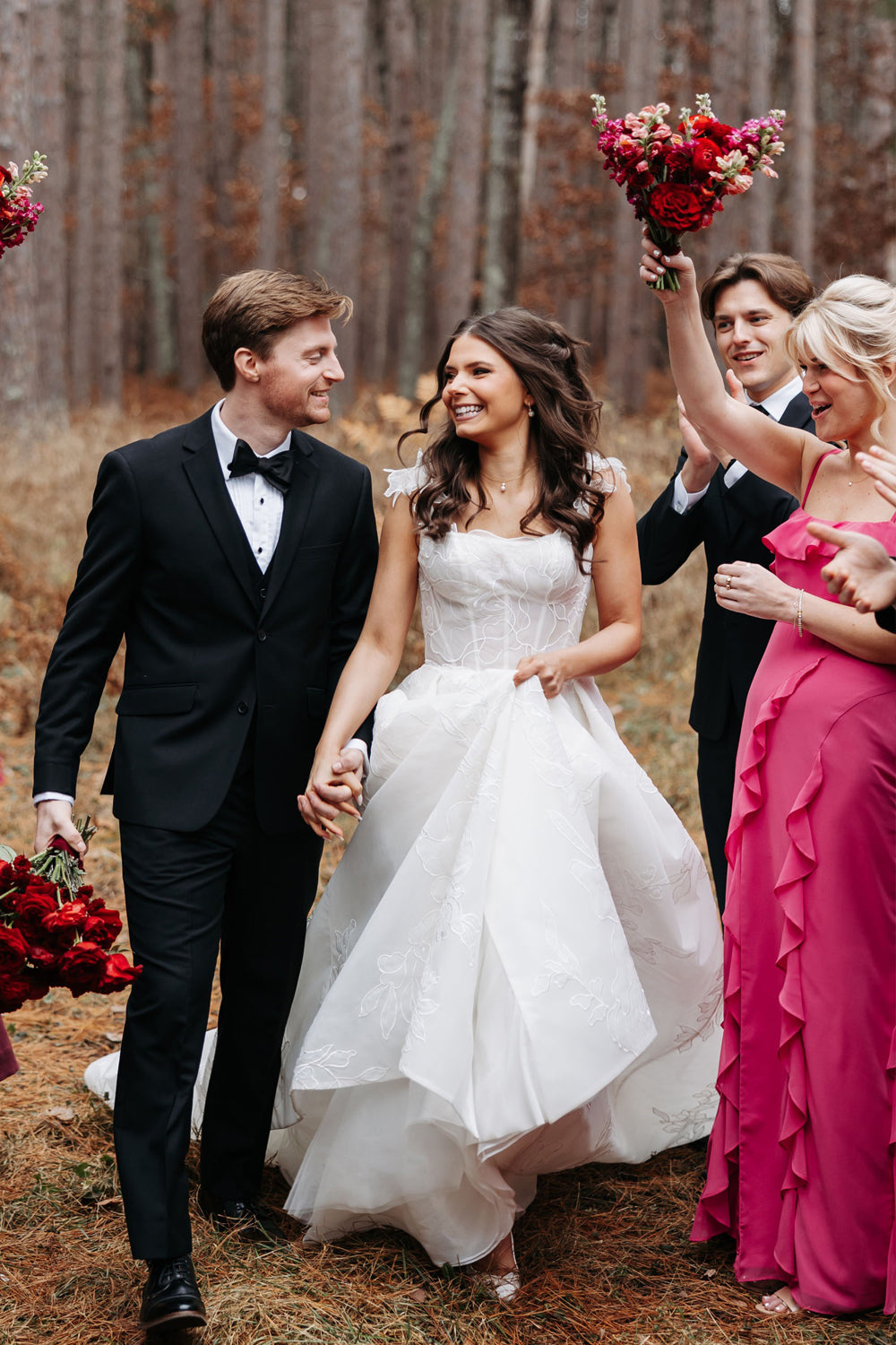 Embroidery Organza Flower Straps A-line With Slit Wedding Dresses, CW0431