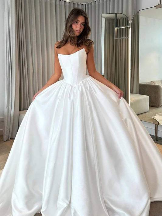 Fashion Satin Off White Simple A-line Wedding Dresses, CW0423