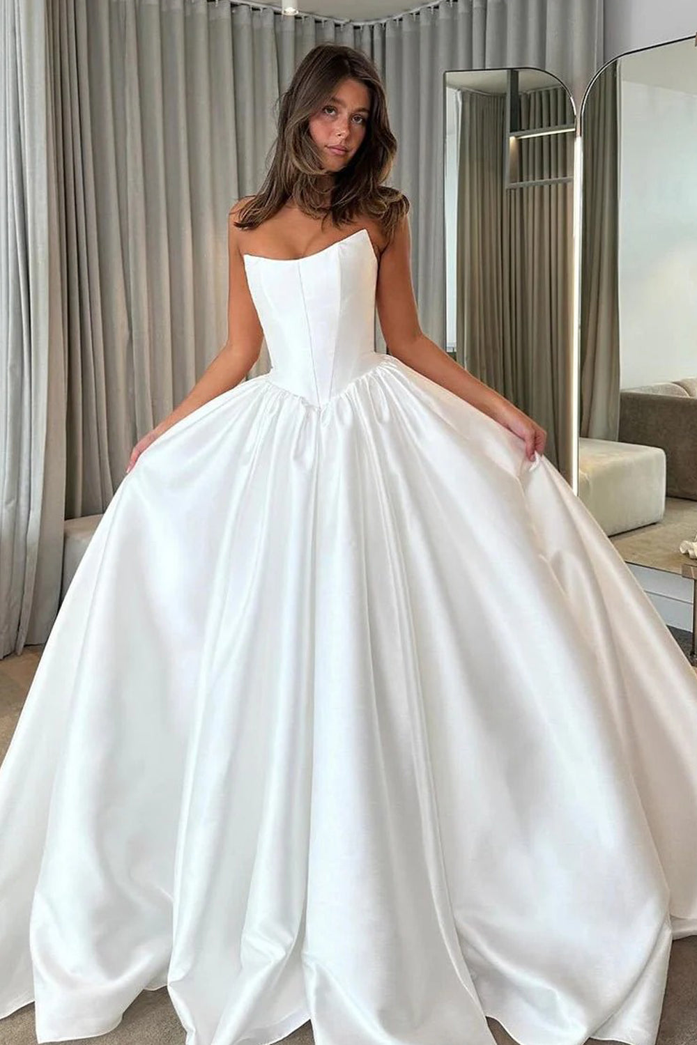 Fashion Satin Off White Simple A-line Wedding Dresses, CW0423