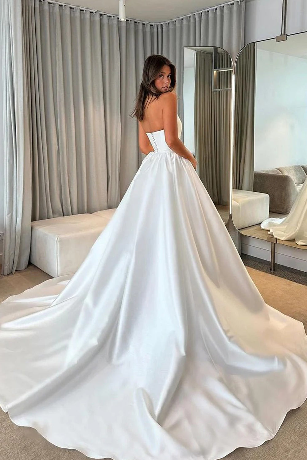 Fashion Satin Off White Simple A-line Wedding Dresses, CW0423