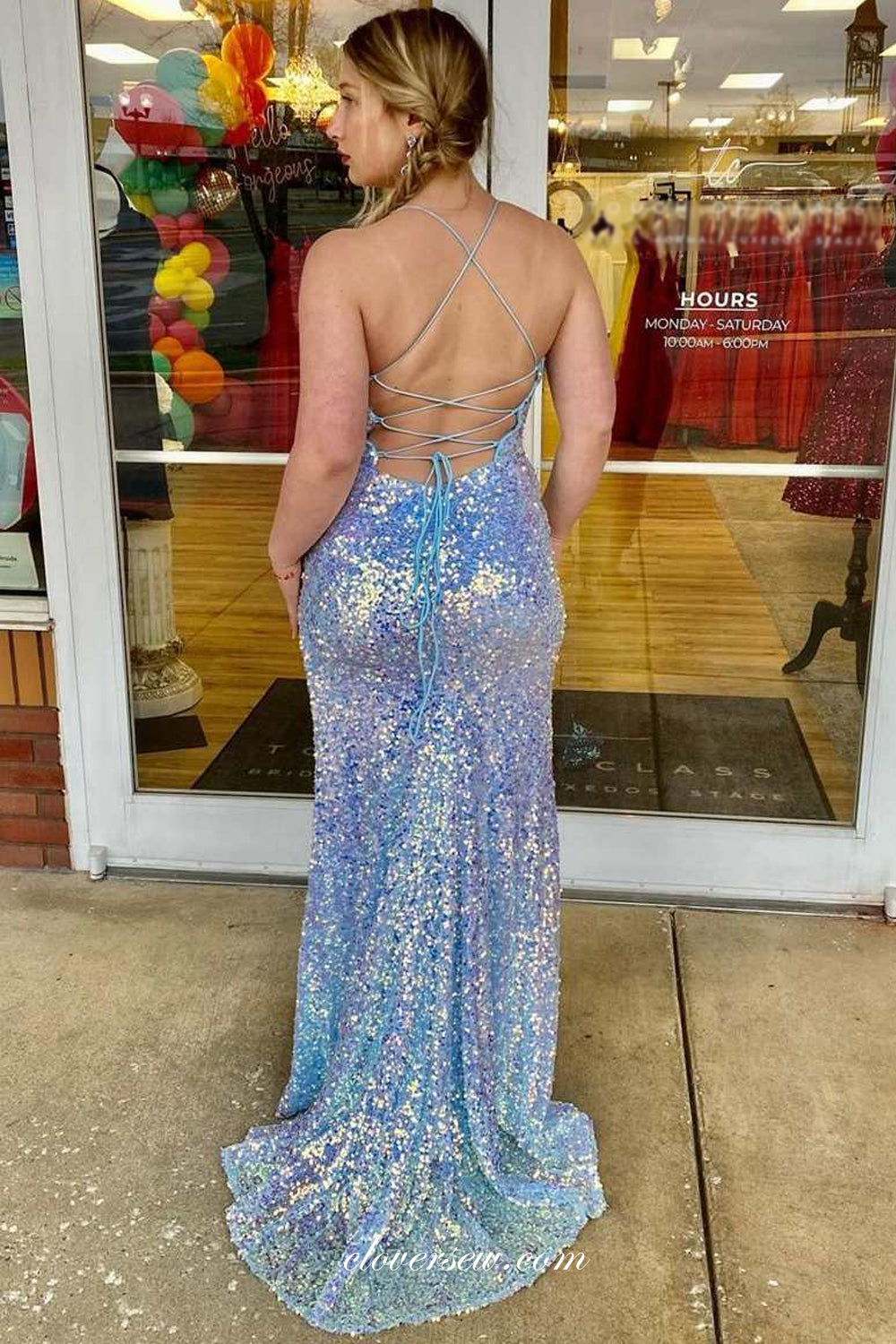 Fasion Shiny Sequin Sheath With High Slit Sparkly Prom Dresses, CP1098 clover sew Fasion Shiny Sequin Sheath With High Slit Sparkly Prom Dresses, CP1098 clover sew