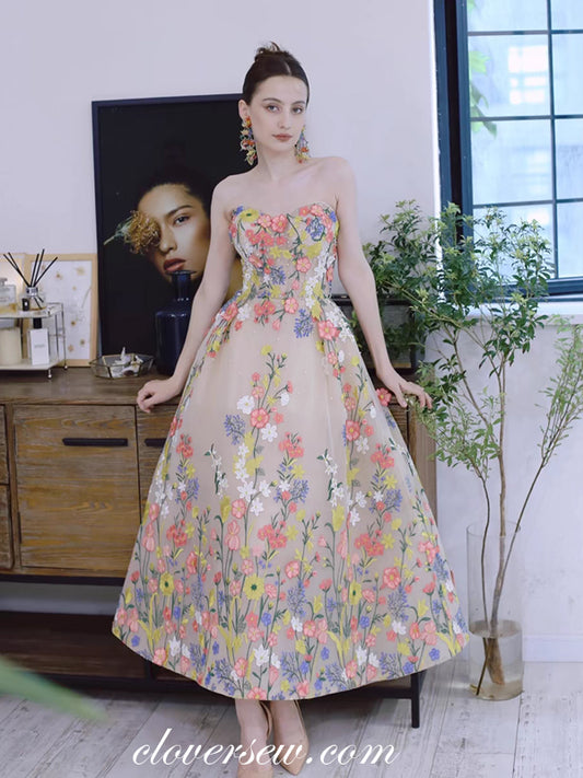 Floral Embroidery Sweetheart Strapless Spring Fashion Formal Dresses, CP1128