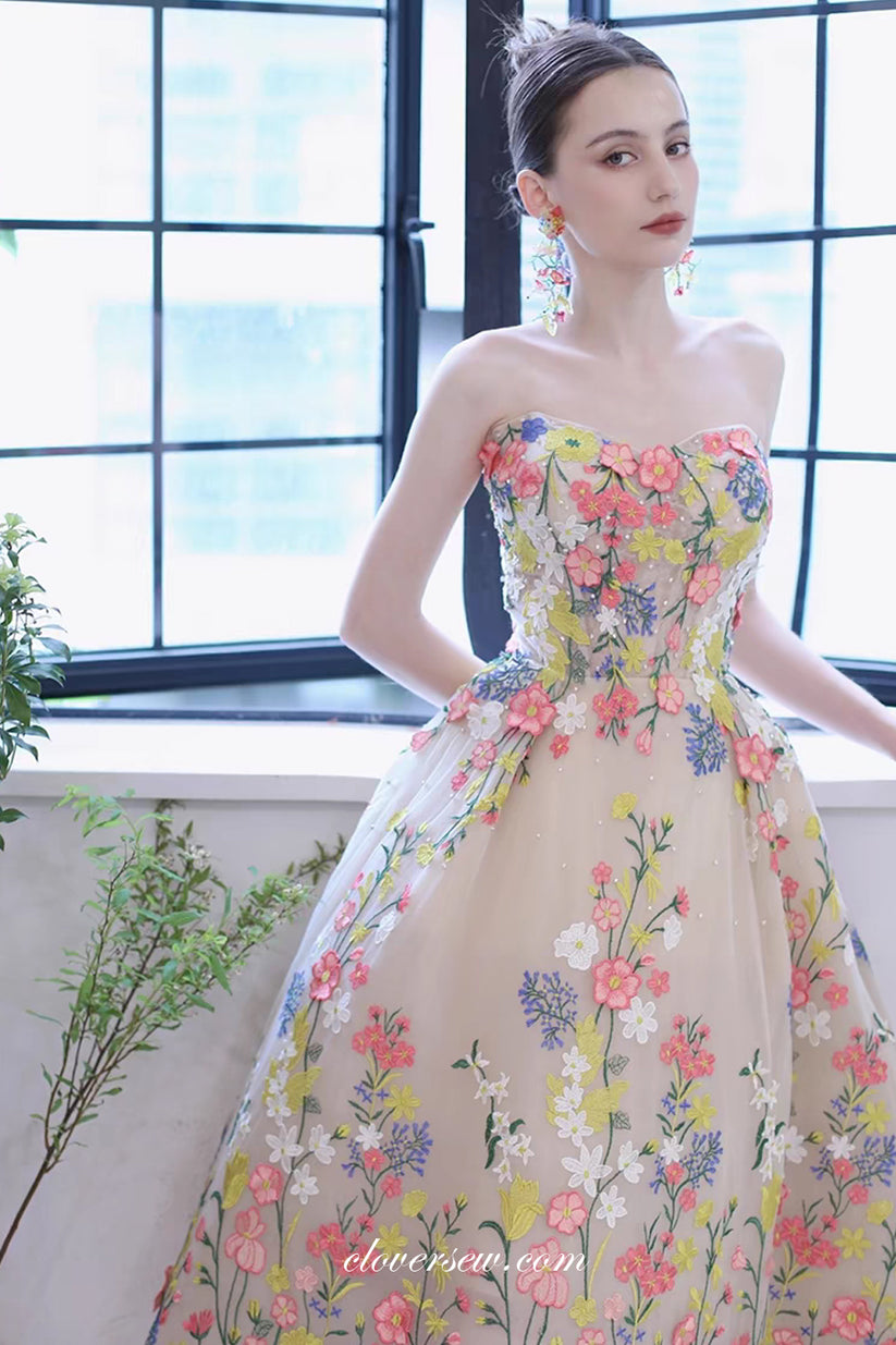Floral Embroidery Sweetheart Strapless Spring Fashion Formal Dresses ...