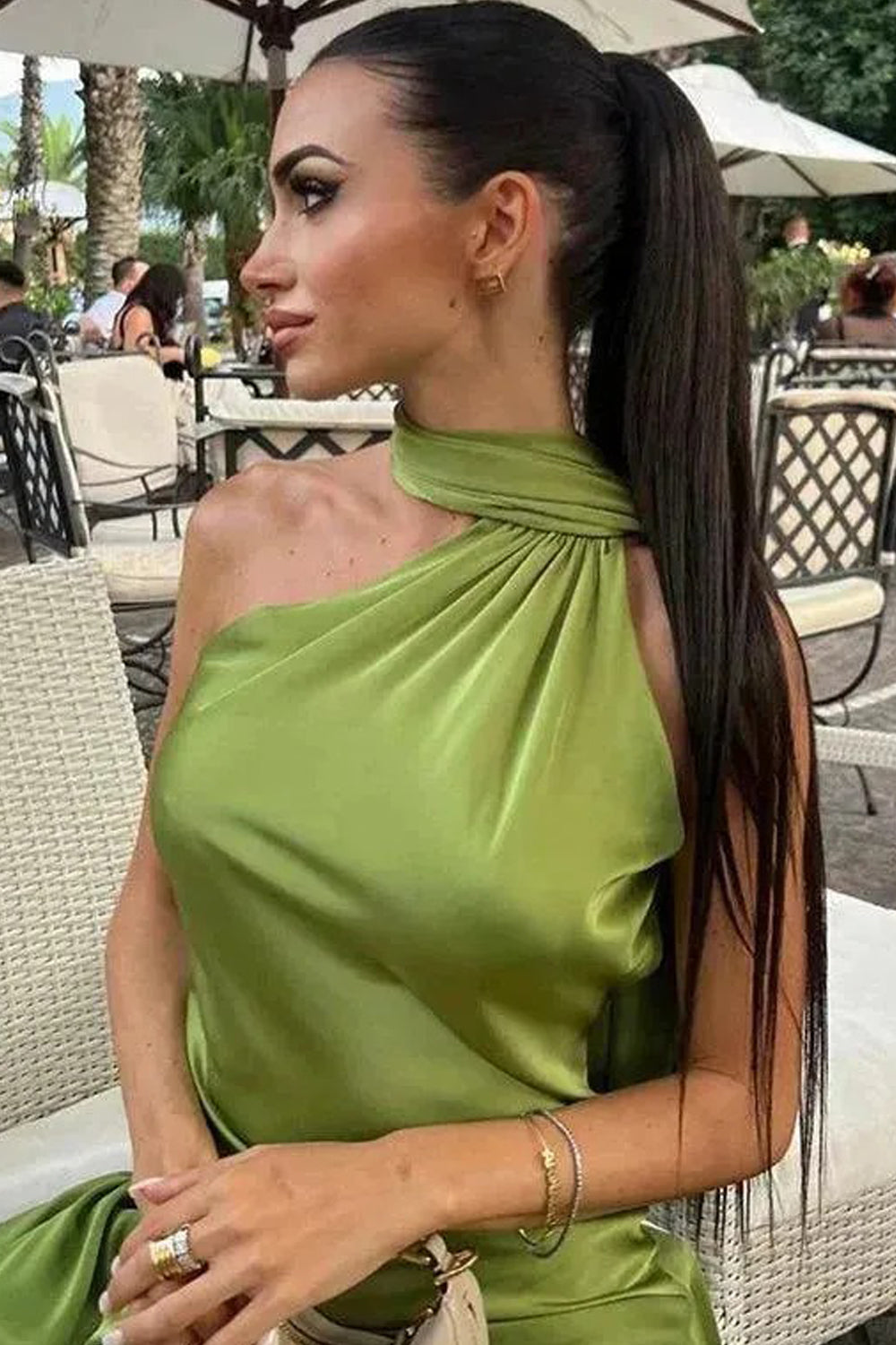 Green Elastic Satin Halter Shawl Mermaid Formal Dresses, CP1036
