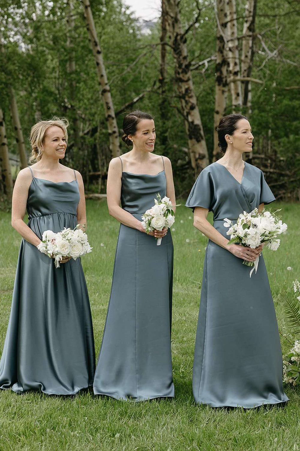 Grey Silk Satin Mismatched Elegant Long Bridesmaid Dresses, CB0330
