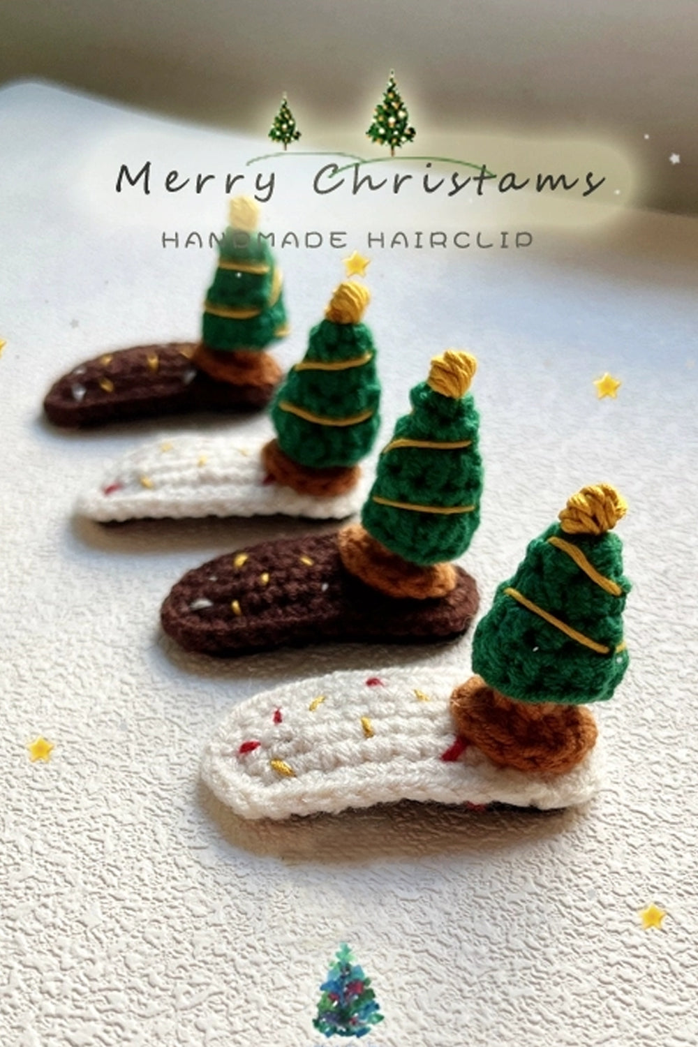 Handmade 3D Yarn Christmas Tree Hair Clips