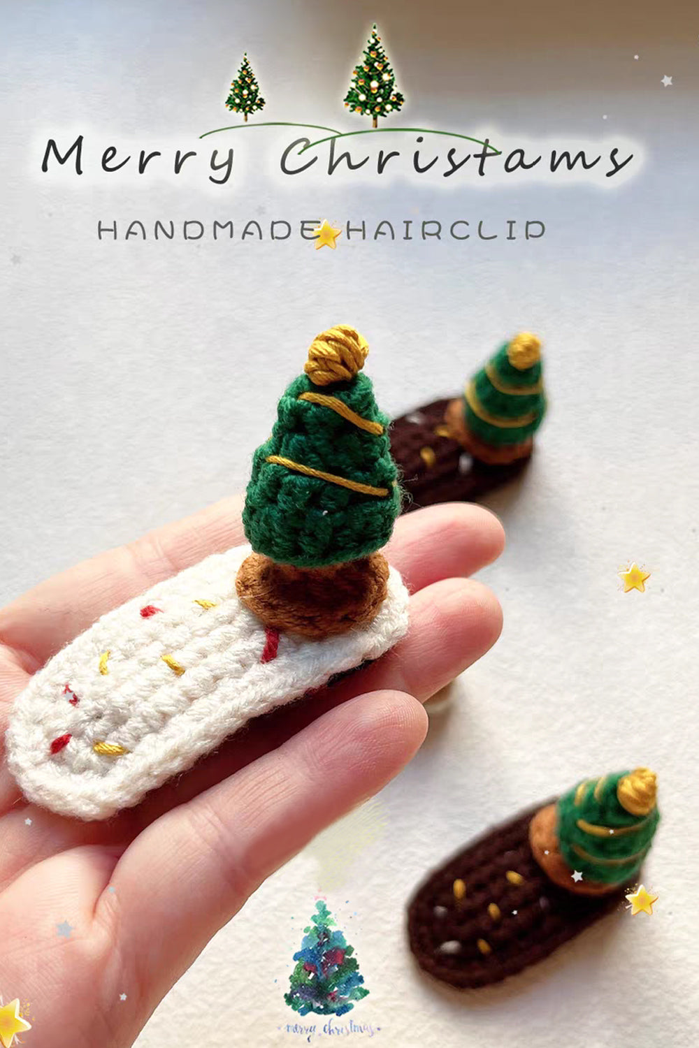 Handmade 3D Yarn Christmas Tree Hair Clips