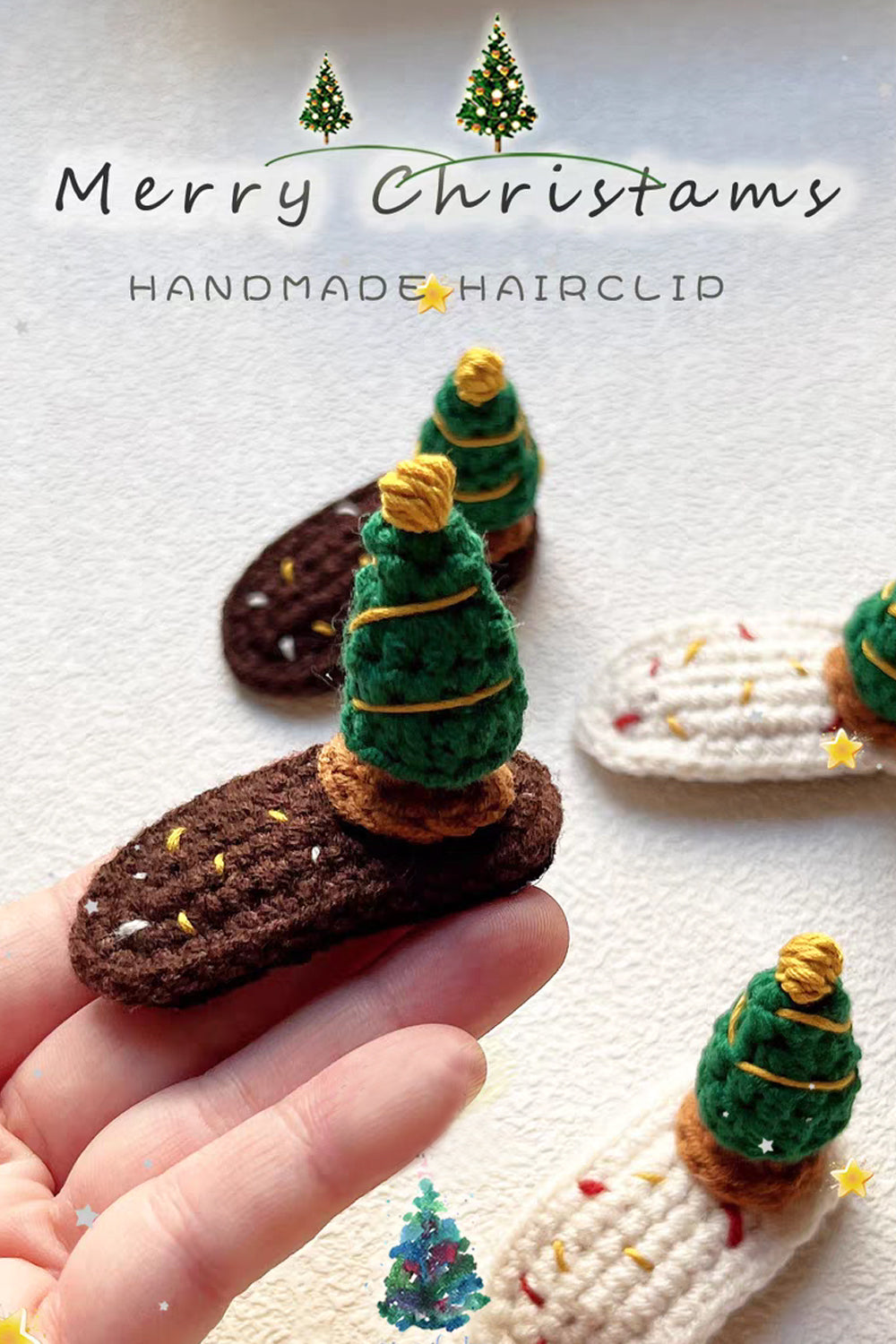 Handmade 3D Yarn Christmas Tree Hair Clips