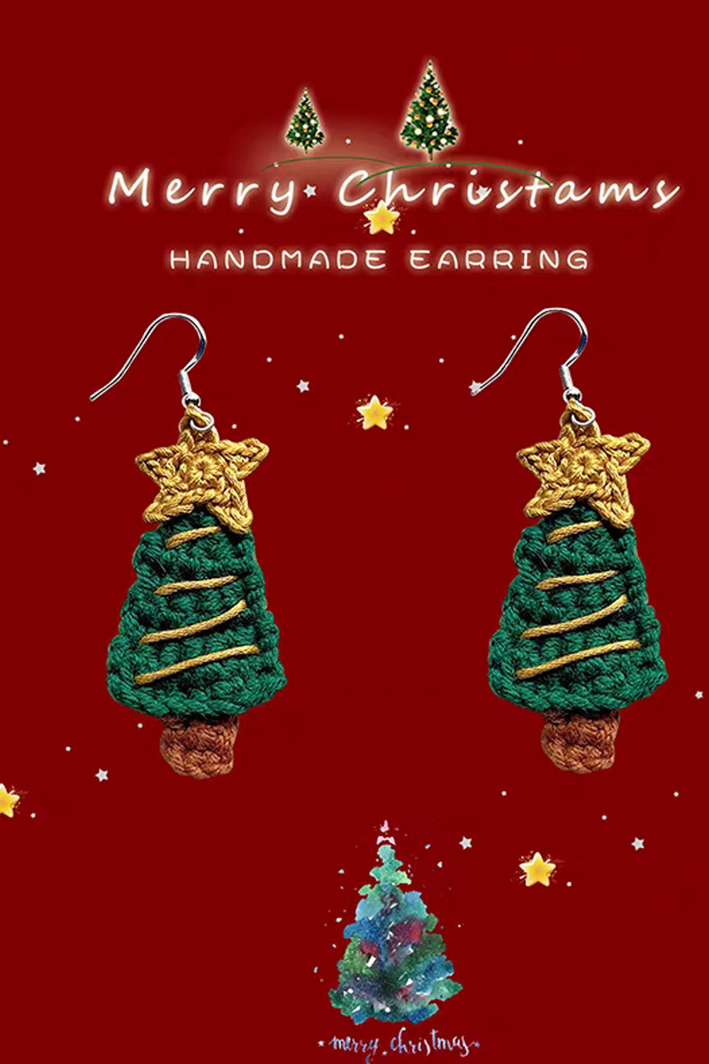 Handmade Yarn Christmas Tree Earrings