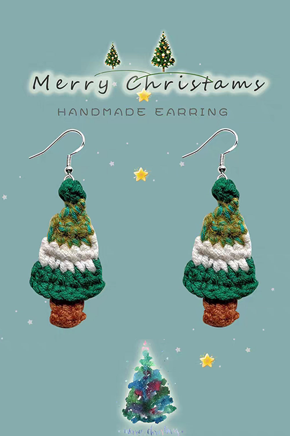 Handmade Yarn Christmas Tree Earrings