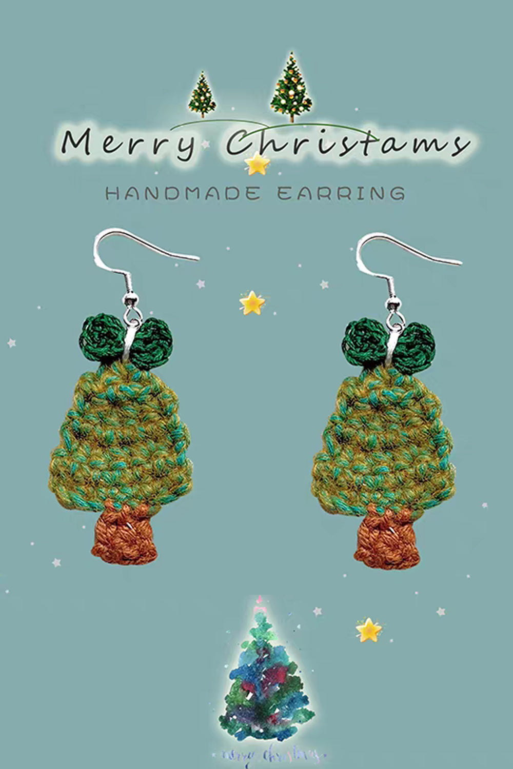 Handmade Yarn Christmas Tree Earrings