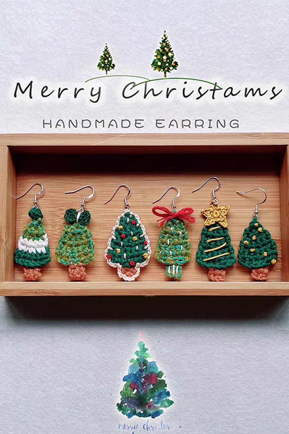 Handmade Yarn Christmas Tree Earrings