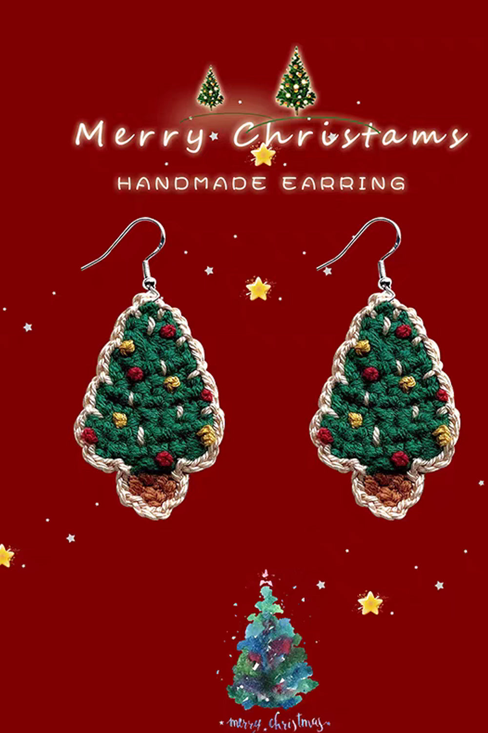 Handmade Yarn Christmas Tree Earrings