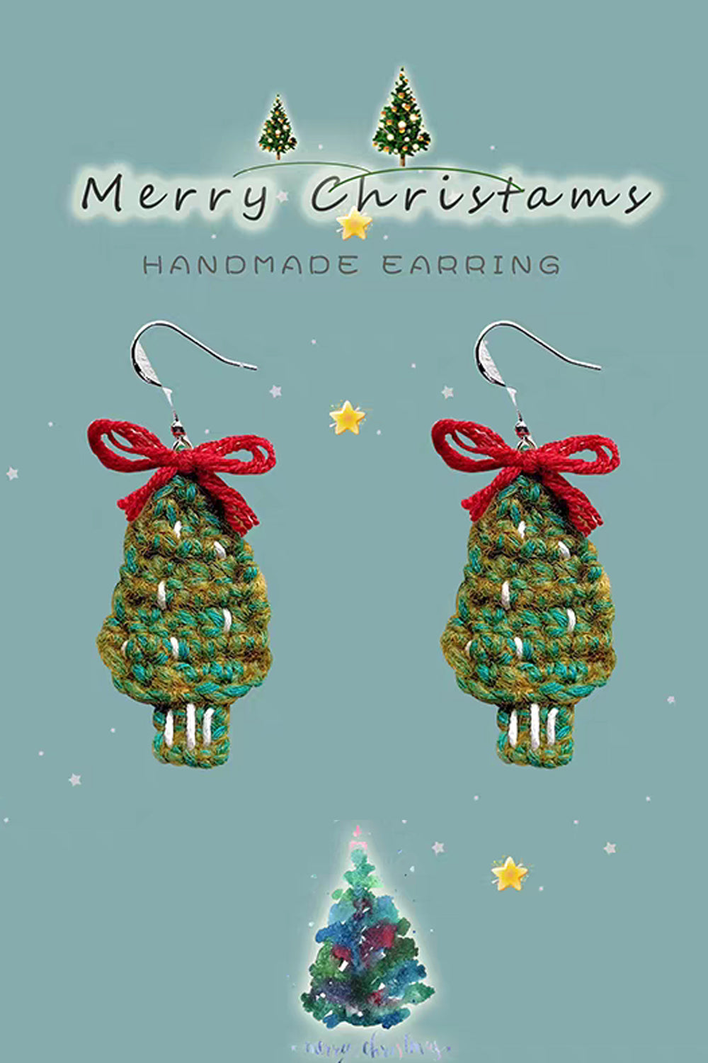 Handmade Yarn Christmas Tree Earrings
