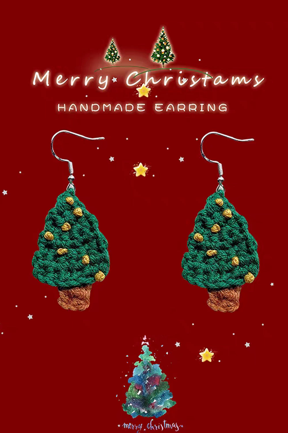 Handmade Yarn Christmas Tree Earrings