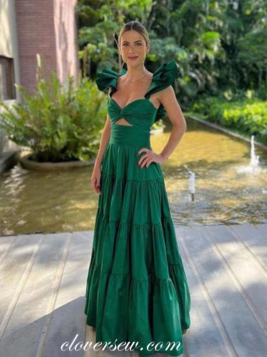 Hunter Green Cap Sleeves Fashion A-line Charming Formal Dresses, CP1095