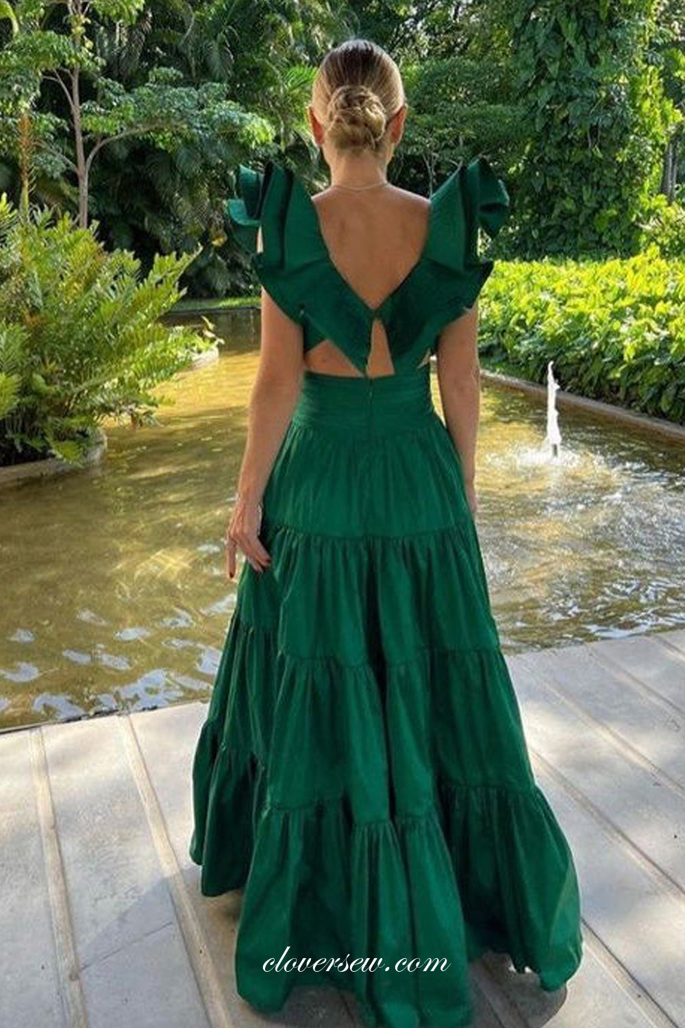 Hunter Green Cap Sleeves Fashion A-line Charming Formal Dresses, CP1095