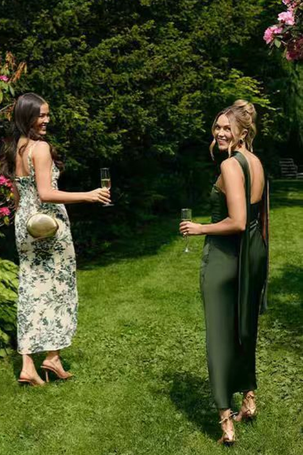 Hunter Green Chiffon Satin Mismatched Elegant Long Bridesmaid Dresses, CB0337