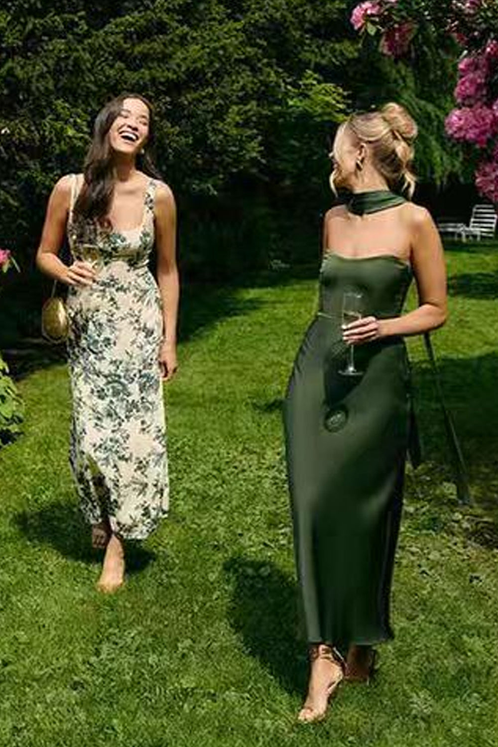 Hunter Green Chiffon Satin Mismatched Elegant Long Bridesmaid Dresses, CB0337