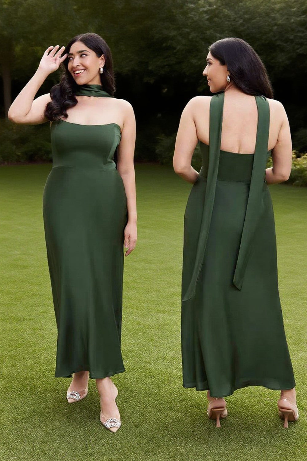 Hunter Green Chiffon Satin Mismatched Elegant Long Bridesmaid Dresses, CB0337