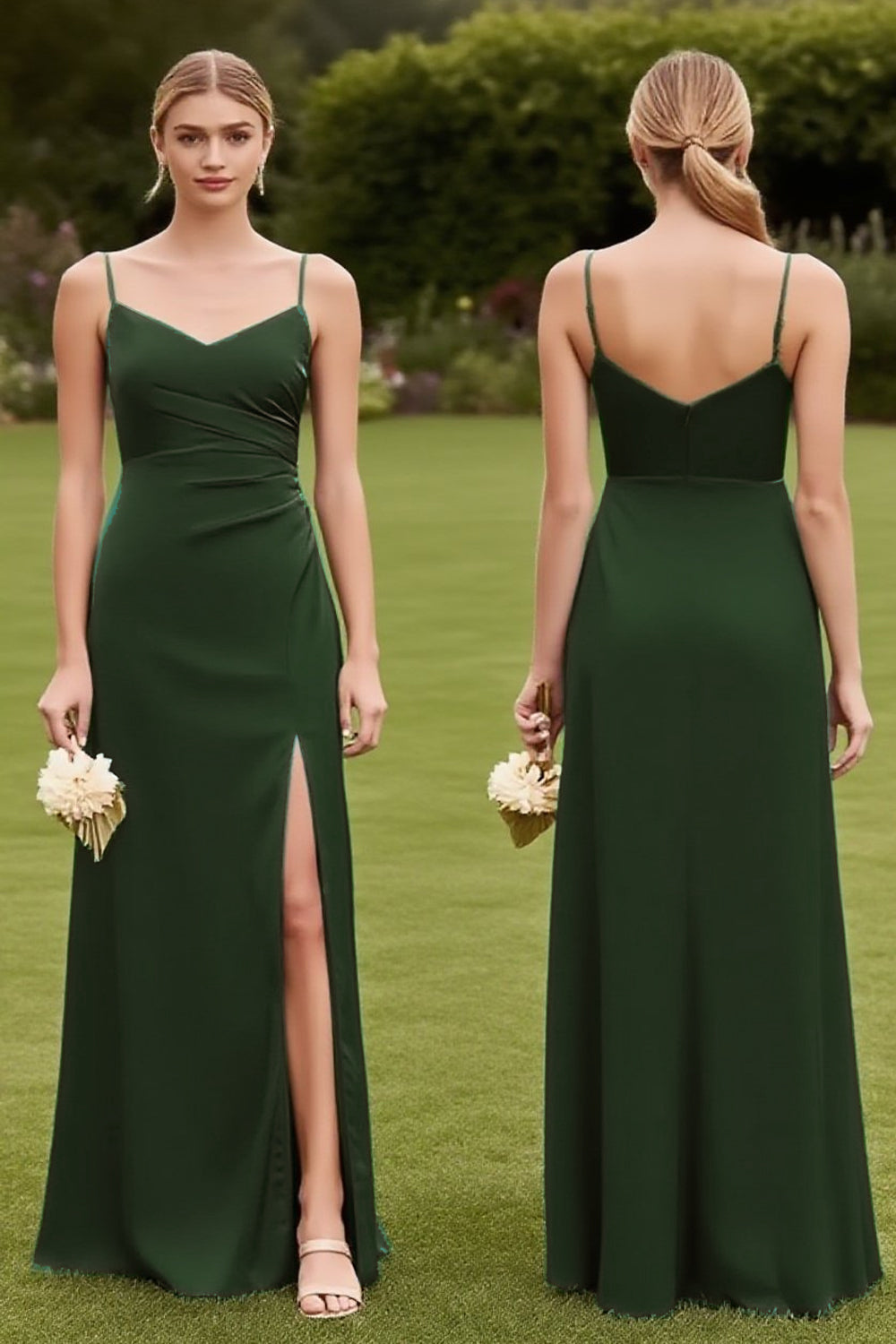 Hunter Green Chiffon Satin Mismatched Elegant Long Bridesmaid Dresses, CB0337