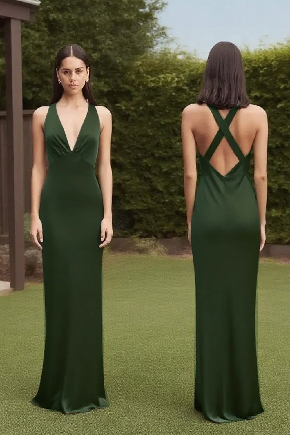 Hunter Green Chiffon Satin Mismatched Elegant Long Bridesmaid Dresses, CB0337