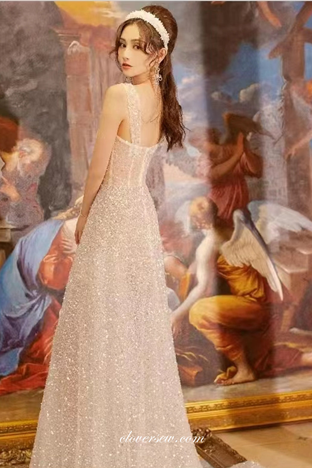 Ivory prom dresses, shinny prom dresses, custom make evening dresses main image 0