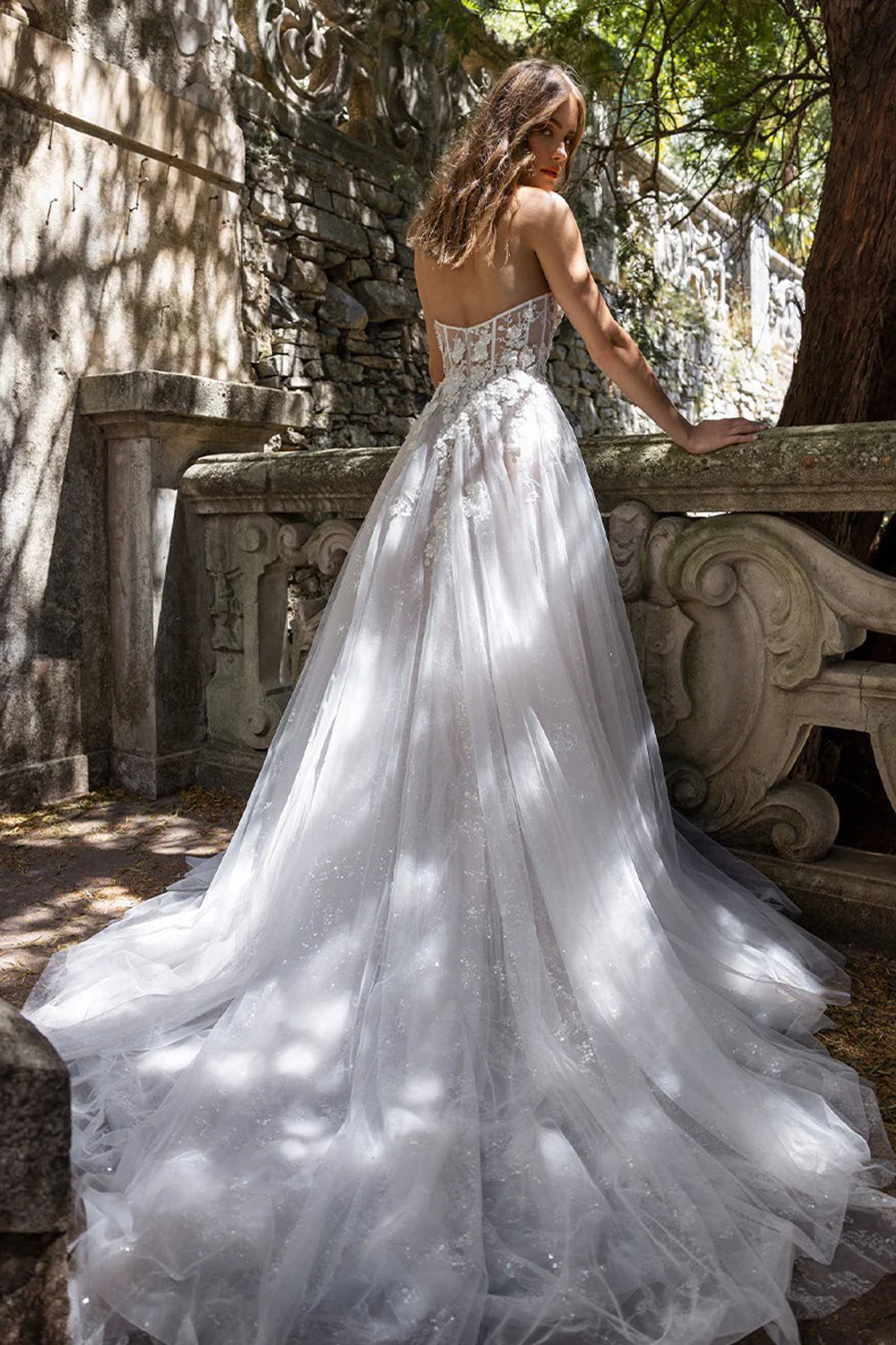 Lace Applique Sweetheart Strapless A-line With HIgh Slit Charming Wedding Dresses, CW0422